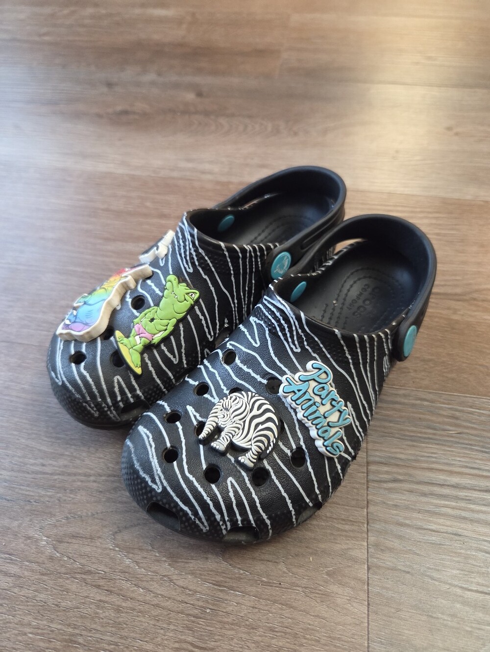 Crocs Party Animals Zebra Striped Clogs with Charms Size Kids 13